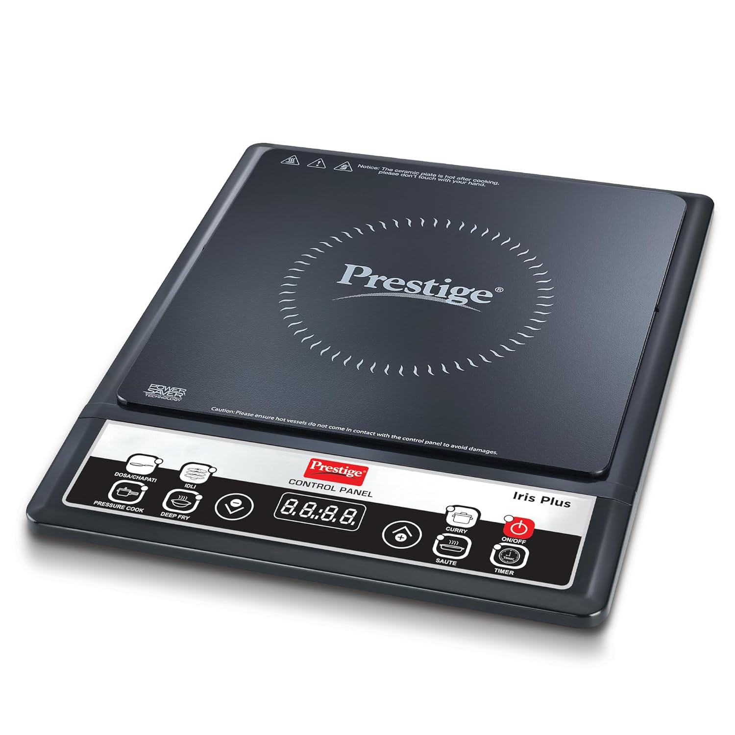 Prestige Iris Plus 1600 Watts Induction Cooktop | 4KV Surge Protection | 6 Preset Indian Menu Options &amp; Timer | Soft Touch Button | Easy to Clean | Portable | 1Y Warranty | Black | BIS Certified